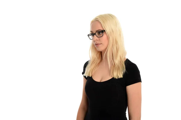 Kopf Und Schultern Porträt Eines Blonden Mädchens Mit Brille Und — Stockfoto