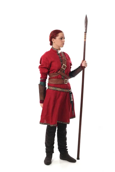 Full Length Portrait Red Haired Girl Wearing Fantasy Medieval Costume — Stock Photo, Image