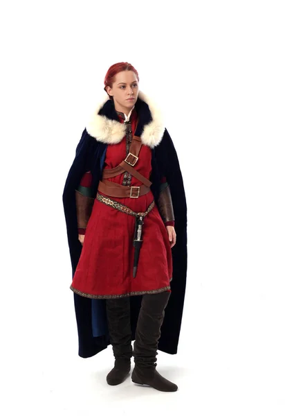 Full Length Portrait Red Haired Girl Wearing Fantasy Medieval Costume — Stock Photo, Image