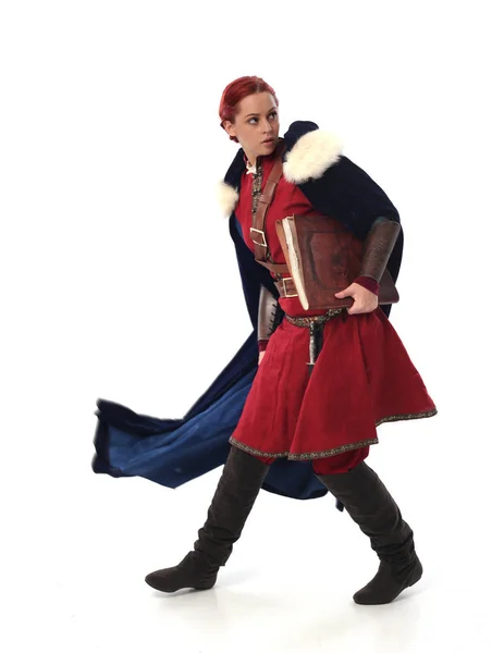 Full Length Portrait Red Haired Girl Wearing Fantasy Medieval Costume — Stock Photo, Image