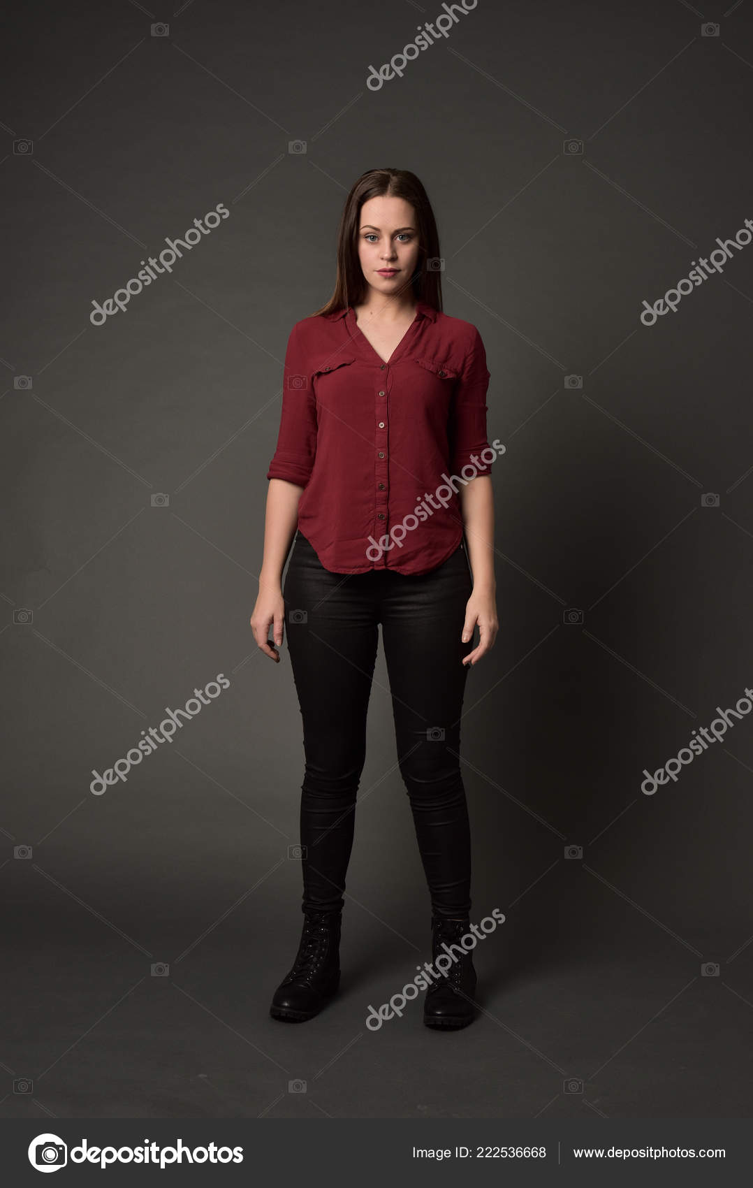 gray pants and red shirt