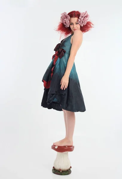 Full Length Portrait Red Haired Girl Wearing Fairy Costume Posing — Stock Photo, Image