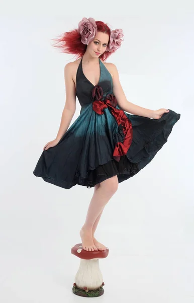 Full Length Portrait Red Haired Girl Wearing Fairy Costume Posing — Stock Photo, Image