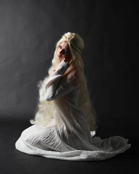 Portrait Fantasmagorique Une Femme Aux Longs Cheveux Blonds Portant Une — Photo