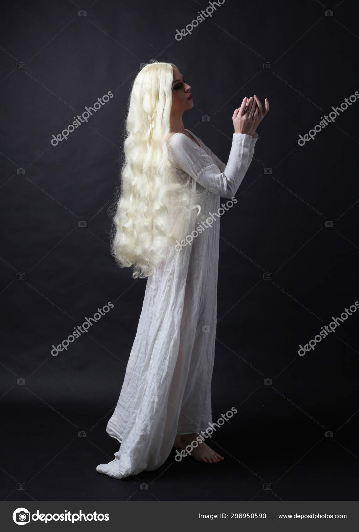 Ghostly Full Length Portrait Woman Long Blonde Hair Wearing White