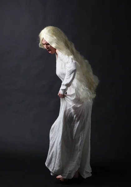 Retrato Fantasmal Una Mujer Con Pelo Largo Rubio Usando Una — Foto de Stock