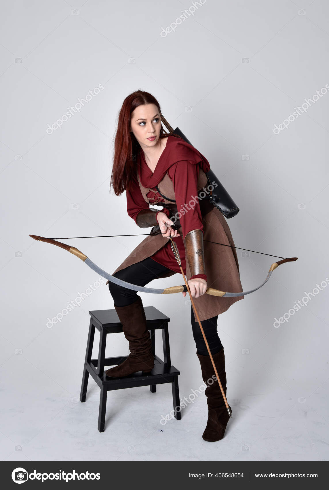Full Length Portrait Girl Red Hair Wearing Brown Medieval Archer Stock  Photo by ©faestock 406548654