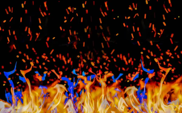 Llamas Anaranjadas Azules Ardiendo Sobre Fondo Negro —  Fotos de Stock