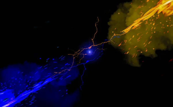 Orange Blue Flames Connected Burning Black Background — Stock Photo, Image