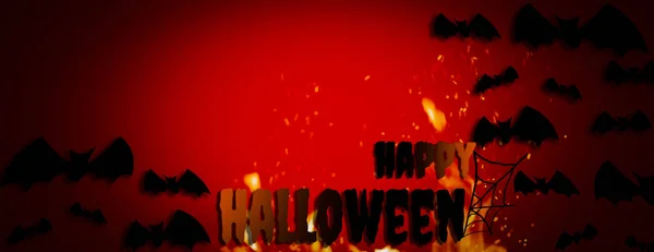 Felice Concetto Festa Halloween Con Sfondo Rosso Luce Fiammeggiante Sciame — Foto Stock