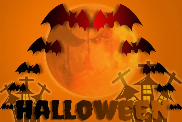 Boldog Halloween Ünnep Fogalma Háttérben Vár Horror Tök Fészkelt Félelmetes — Stock Fotó