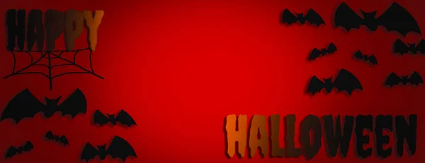 Happy Halloween Holiday Concept Red Background Swarm Bats Used Banner — Stock Photo, Image