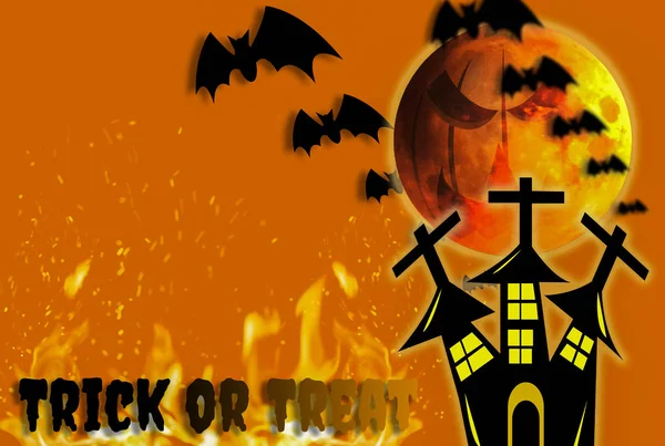 Trükk Vagy Újra Összekötni Happy Halloween Ünnep Fogalma Háttérben Lángoló — Stock Fotó