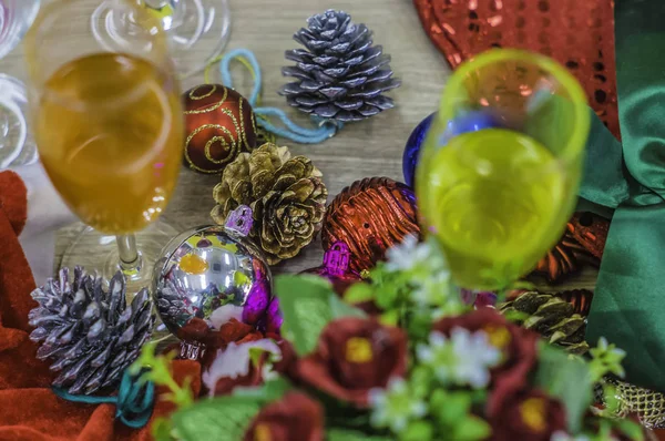 Decorações Natal Colocar Uma Bela Mesa Madeira Sinta Celebração Férias — Fotografia de Stock