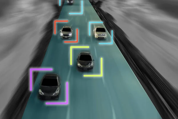 Uturistic Road Genius Intelligent Self Driving Cars Sistema Inteligencia Artificial — Foto de Stock