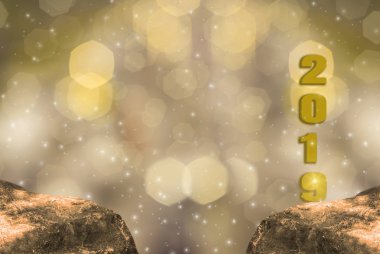 Parlaklık Tema Altın, 2019 köpüklü ile iyi seneler Altın ışık bokeh ve ışıltılı arka plan.