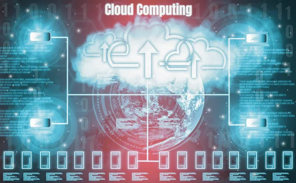 Render Ilustración Tecnología Cloud Computing Masiva Red Almacenamiento Nube Abstracta —  Fotos de Stock