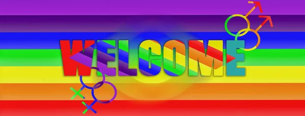 Rainbow Koncept Lgbt Symboly Uvítání Práva Rovnost Patří Lesbické Gay — Stock fotografie