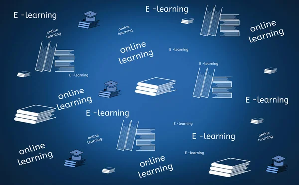 Find online and e-learning, with book and hat icon, Background isolated blue, concept freedom of online and internet literacy education with boundless education