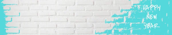 Happy New Year Texture White Brick Wall Rough Surface Horizontal — Stock Photo, Image