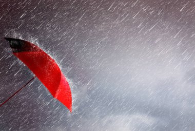 Red umbrella against the storm,sky background and black cloud gr clipart