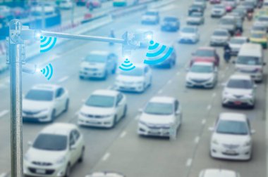 Konsept dijital teknoloji 4.0, kablosuz ağ 5g sinyal, Cctv  