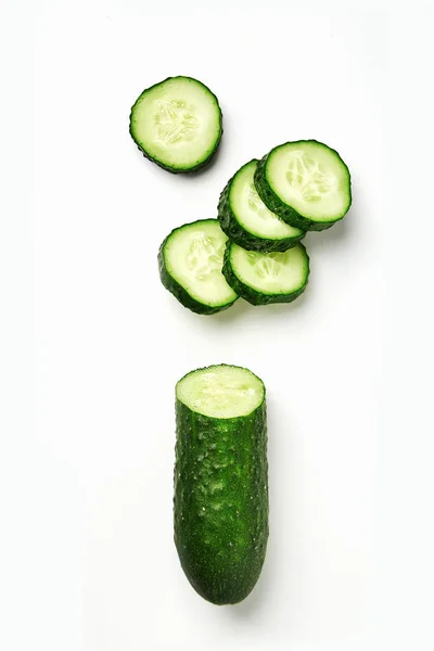 Cucumber White Background Isolated Sliced Natural Cucumber — Stock Photo, Image