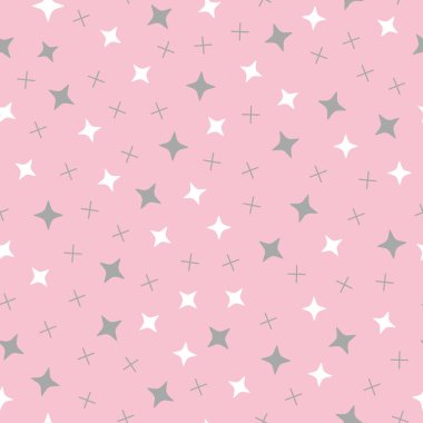 Vektör Dikişsiz desen gri ve beyaz yıldız yumuşak pembe bir arka plan üzerinde. Kumaş, çocuk moda, hediye paketi için büyük.