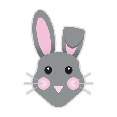 Bir izole gri Tavşan karakter etiket vektör çizim.