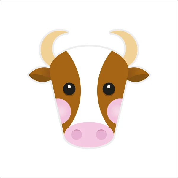 白と茶色の牛を分離文字ステッカーのベクトル イラスト — ストックベクタ