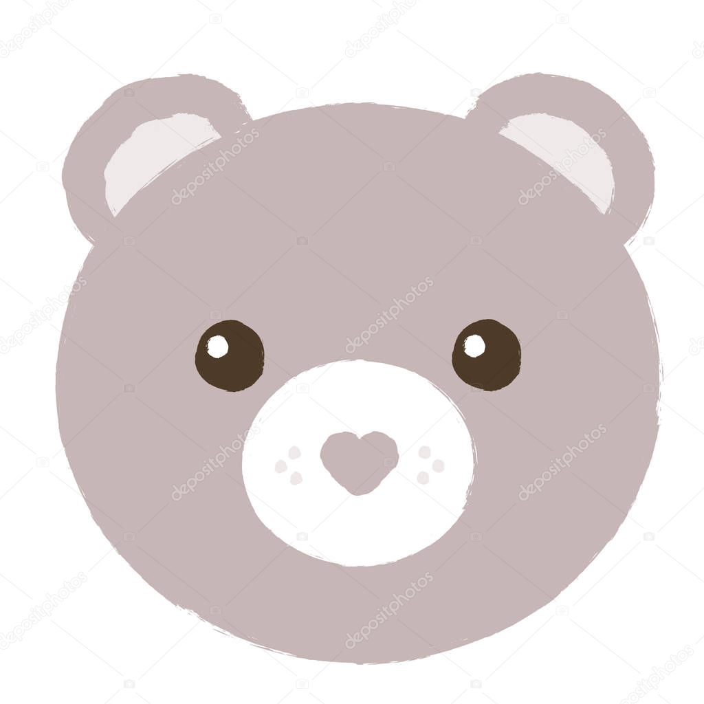 Textured vector illustration of an isolated pastel gray brown teddy bear with a heart shaped nose.