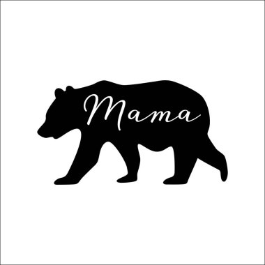 Vector illustration of an isolated black bear icon with the word mama written in modern calligraphy cut out of it - mama bear. clipart