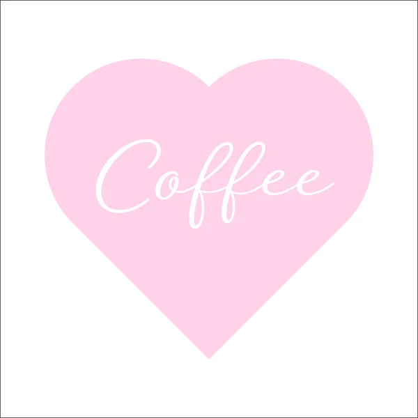 Vector Illustration Isolated Pink Heart Icon Word Coffee Written Modern — Stock Vector