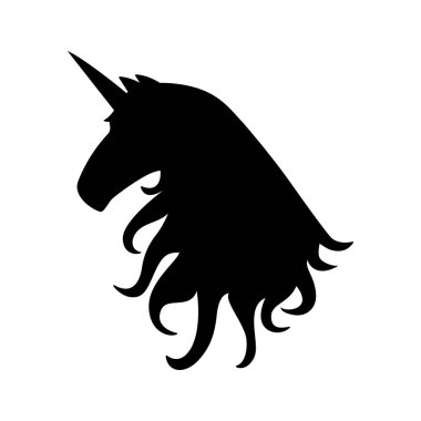 Vektör illüstrasyon siluet siyah bir zemin üzerine bir izole siyah tek boynuzlu at Başkanı. Büyük logo tasarımları için.