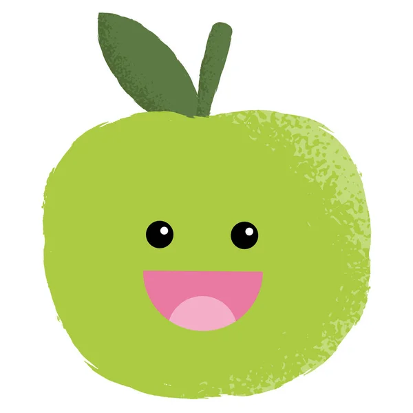 Textured Vector Illustration Isolated Green Apple Character Happy Face — Stock Vector