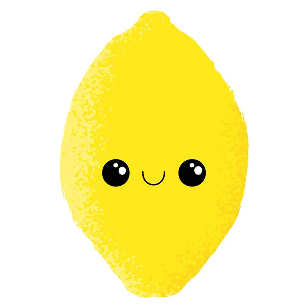 Texturierte Vektorillustration Einer Isolierten Zitronenfigur Mit Einem Glücklichen Gesicht — Stockvektor