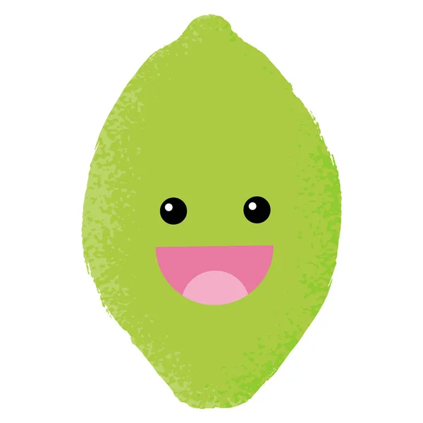 Textured Vector Illustration Isolated Lime Character Happy Face — Stock Vector