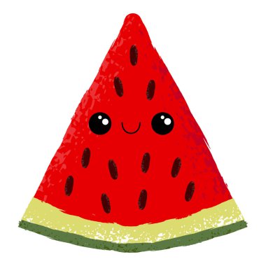 Mutlu bir yüz bir izole şirin karpuz dilimi karakterle dokulu vektör çizim.
