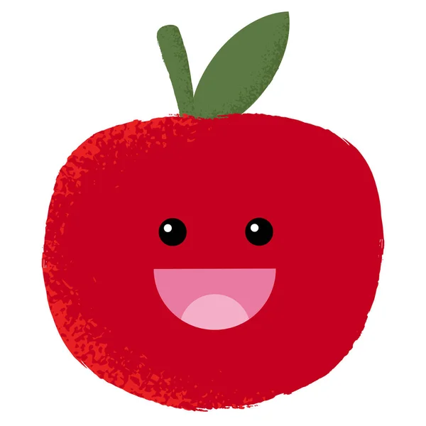 Illustration Vectorielle Texturée Personnage Isolé Pomme Rouge Avec Visage Heureux — Image vectorielle