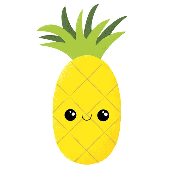 Illustration Vectorielle Texturée Personnage Isolé Ananas Mignon Avec Visage Heureux — Image vectorielle