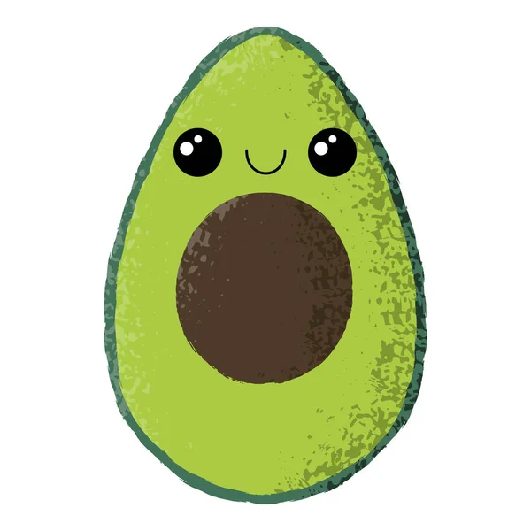 Textured Vector Illustration Isolated Cute Avocado Half Character Happy Face — Stock Vector