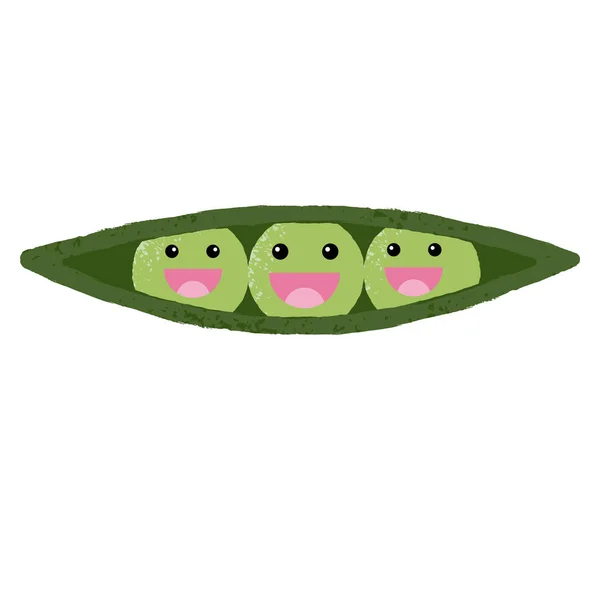 Textured Vector Illustration Isolated Cute Pod Peas Characters Happy Faces — Stock Vector