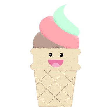 Mutlu bir yüz bir izole şirin çift kişilik lezzet dondurma koni karakterle dokulu vektör çizim.