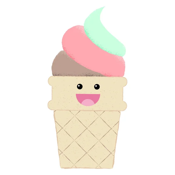 Textured Vector Illustration Isolated Cute Triple Flavor Ice Cream Cone — Stock Vector