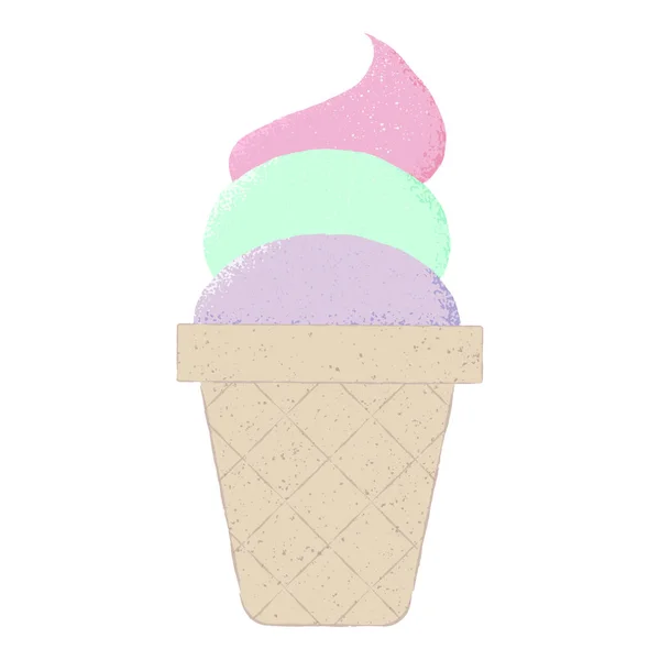 一种孤立的粉彩彩色三冰淇淋铲在圆锥上的纹理矢量插图 — 图库矢量图片