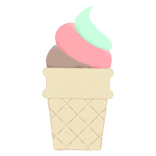 Textured Vector Illustration Isolated Neapolitan Ice Cream Cone — Stock Vector