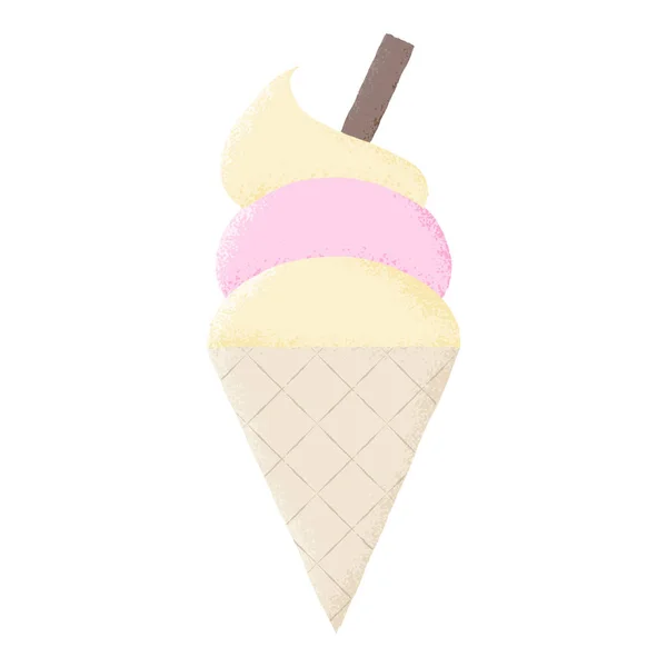 带有巧克力鳞片的孤立香草草莓冰淇淋锥的纹理矢量图解 — 图库矢量图片