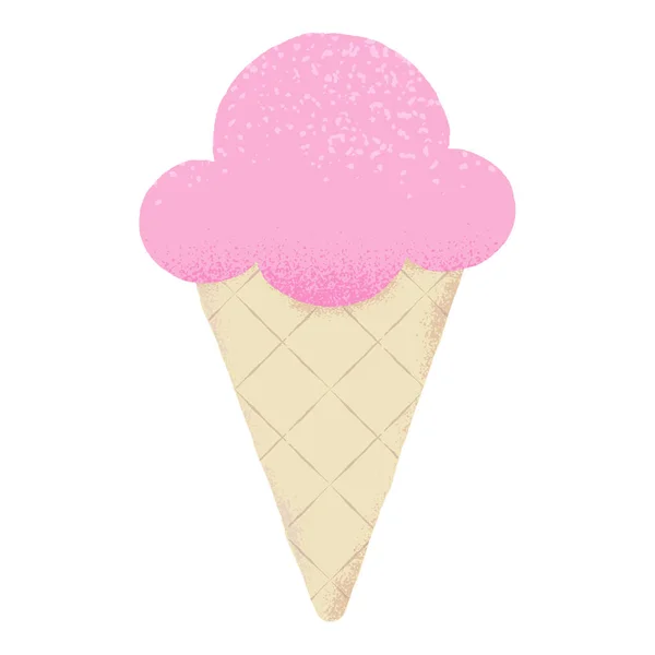 Textured Vector Illustration Isolated Pink Ice Cream Cone — Stock Vector