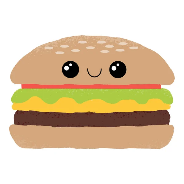 Texturált Vektoros Illusztráció Egy Elszigetelt Aranyos Hamburger Sajtburger Karakter Egy — Stock Vector