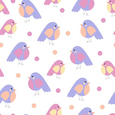 Vektör seamless modeli kuşlar ve lekeli. Harika Çocuk Tekstil, ev dekorasyonu, ambalaj kağıdı, defter kapakları.